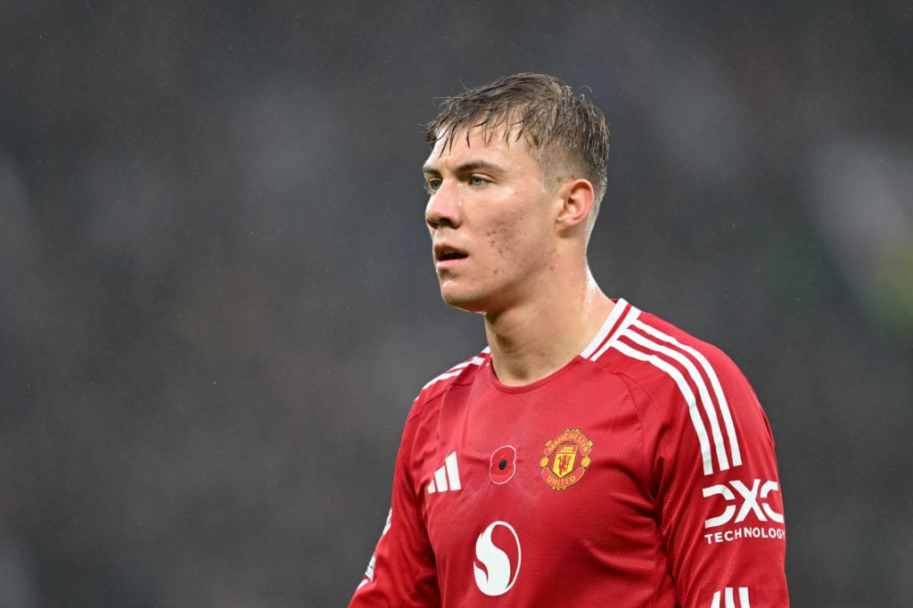 Rasmus Hojlund of Manchester United looks on during the Premier League match between Manchester United FC and Leicester City FC at Old Trafford on ...