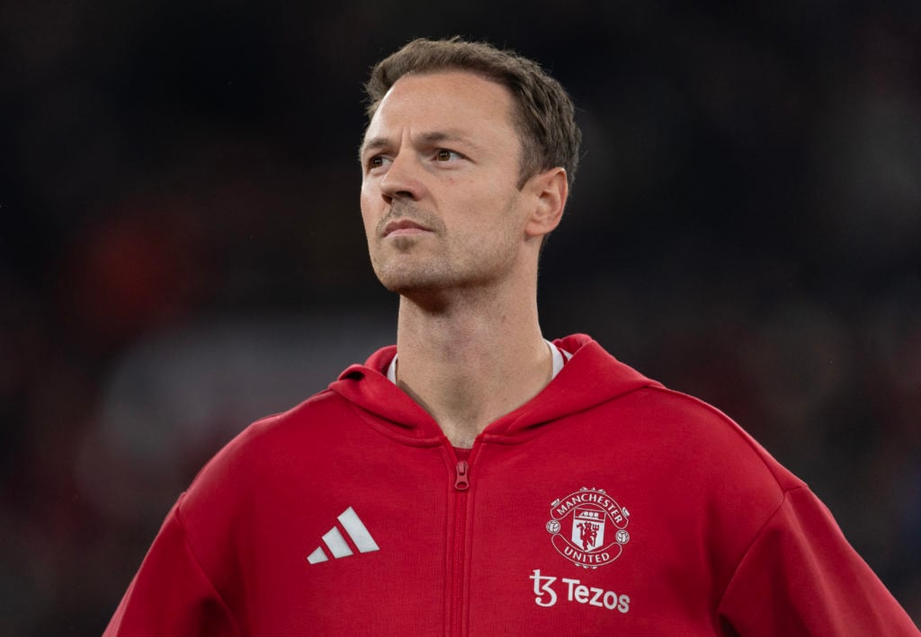 Jonny Evans of Manchester United lines up before the UEFA Europa League 2024/25 League Phase MD4 match between Manchester United and PAOK FC at Old...