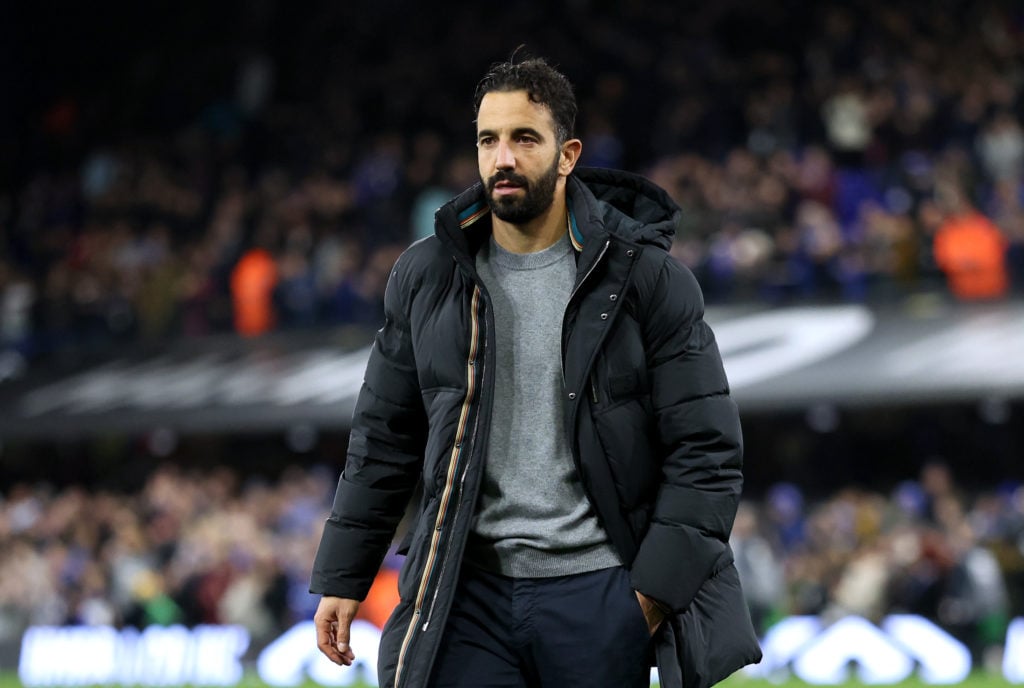 Ruben Amorim, Head Coach of Manchester United, looks on following the Premier League match between Ipswich Town FC and Manchester United FC at Port...