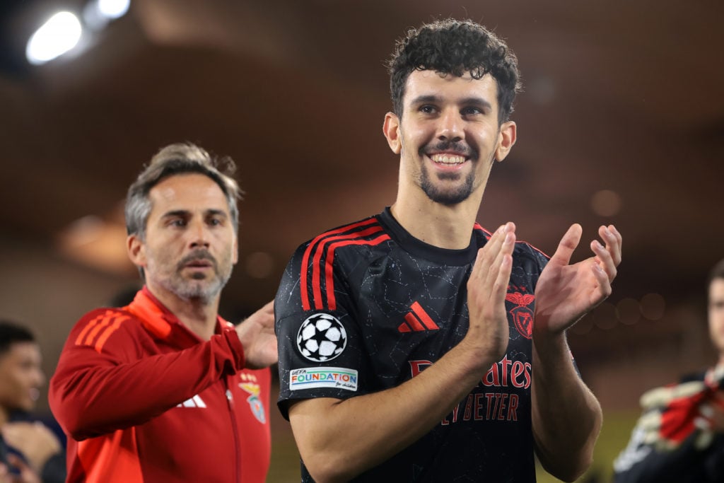 Tomas Araujo of SL Benfica applauds the fans following the final whistle of the UEFA Champions League 2024/25 League Phase MD5 match between AS Mon...