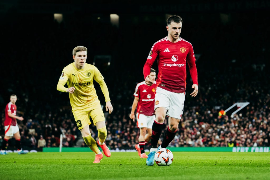 Mason Mount of Manchester United in action during the UEFA Europa League 2024/25 League Phase MD5 match between Manchester United and FK Bodo/Glimt...