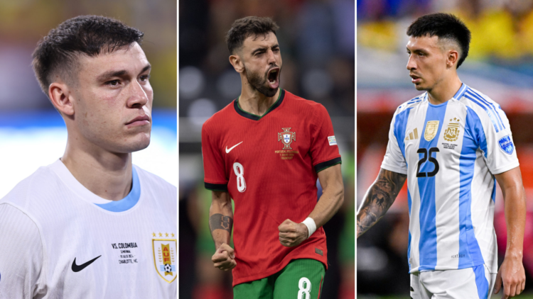 Manuel Ugarte, Bruno Fernandes and Lisandro Martinez Manchester United international break