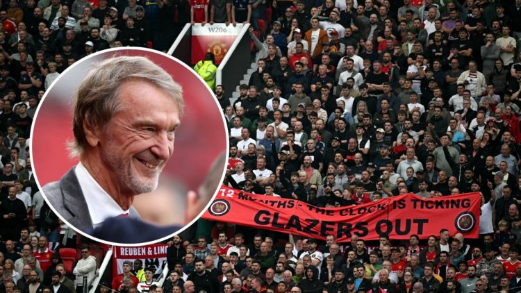 Crowd at Old Trafford. Inset, Sir Jim Ratcliffe.