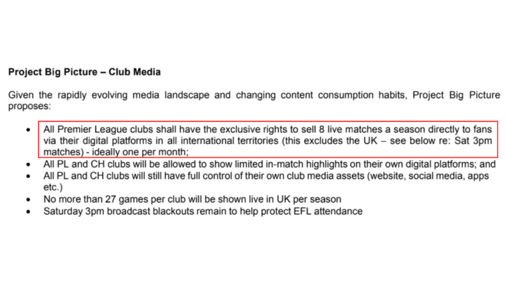 Excerpt from the project Big Picture proposal submitted in 2020 by Manchester United