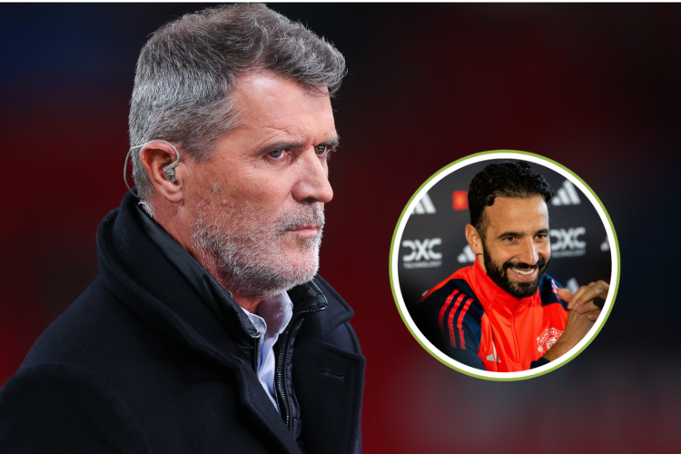 Roy Keane looks on, Ruben Amorim as Manchester United boss