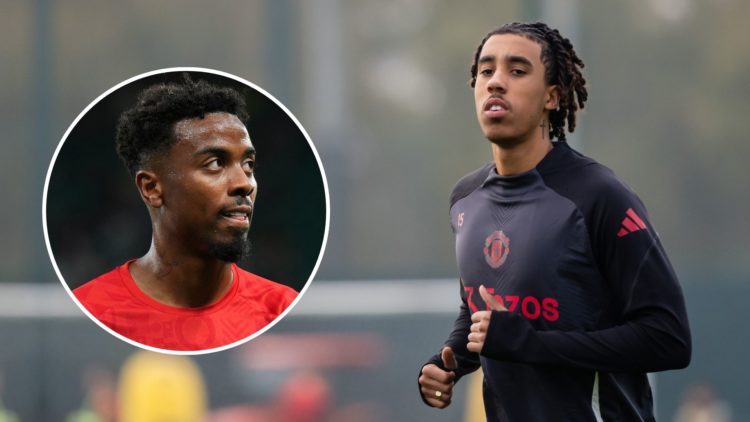 Leny Yoro of Manchester United trains during the UEFA Europa League 2024/25 League Phase MD4 training and press conference at Carrington Training G...