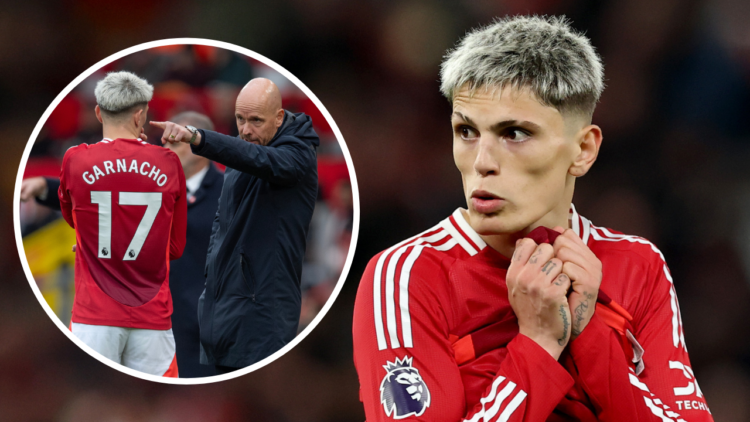 MANCHESTER, ENGLAND - NOVEMBER 03: Manchester United's Alejandro Garnacho during the Premier League match between Manchester United FC and Chelsea ...