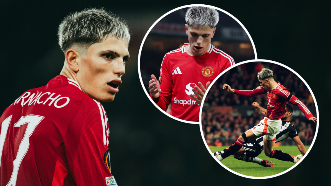MANCHESTER, ENGLAND - NOVEMBER 07: Alejandro Garnacho of Manchester United in action during the UEFA Europa League 2024/25 League Phase MD4 match b...