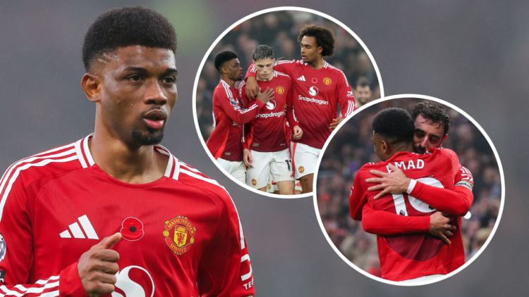 MANCHESTER, ENGLAND - NOVEMBER 10: Amad Diallo of Manchester United during the Premier League match between Manchester United FC and Leicester City...