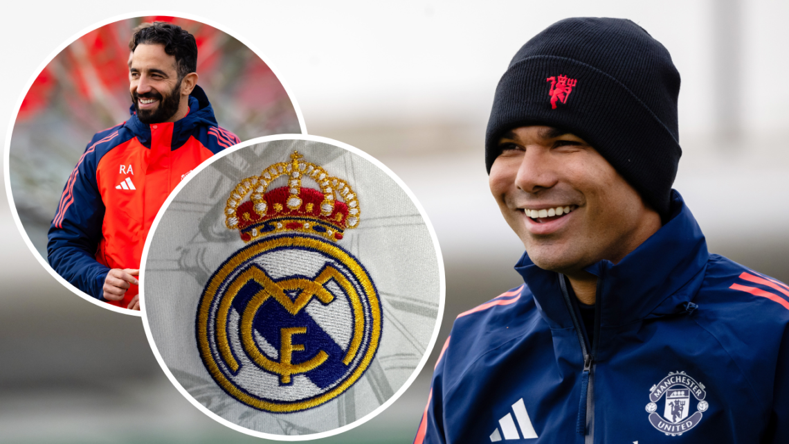 MANCHESTER, ENGLAND - NOVEMBER 18: Casemiro of Manchester United reacts during the Manchester United training session at Carrington Training Ground...