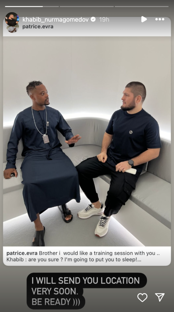 UFC legend Khabib Nurmagomedov sends a message to former Manchester United defender Patrice Evra. Credit: Instagram