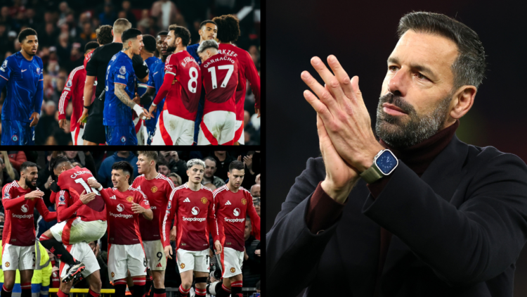 MANCHESTER, ENGLAND - NOVEMBER 03: Ruud van Nistelrooy, Interim Head Coach of Manchester United, applauds the fans at the end of the Premier League...