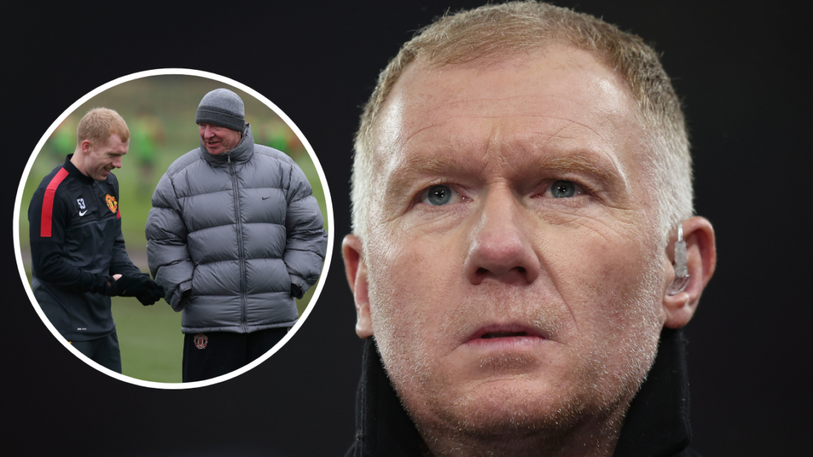 MANCHESTER, ENGLAND - DECEMBER 12: Former Manchester United player Paul Scholes working as a TV pundit during the UEFA Champions League match betwe...