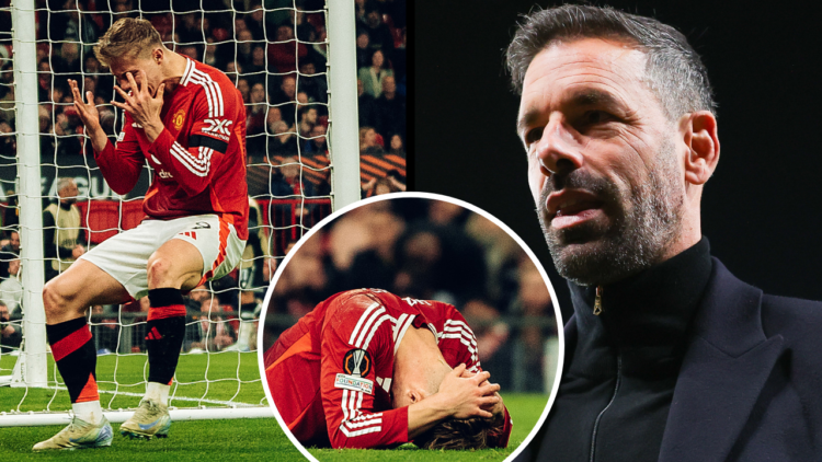 MANCHESTER, ENGLAND - NOVEMBER 07: Rasmus Hojlund of Manchester United shows his frustration during the UEFA Europa League 2024/25 League Phase MD4...