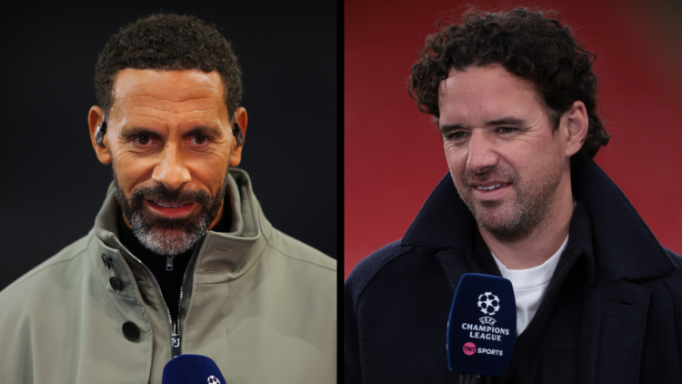 BIRMINGHAM, ENGLAND - OCTOBER 22: TNT Sports pundit Rio Ferdinand during the UEFA Champions League 2024/25 League Phase MD3 match between Aston Vil...