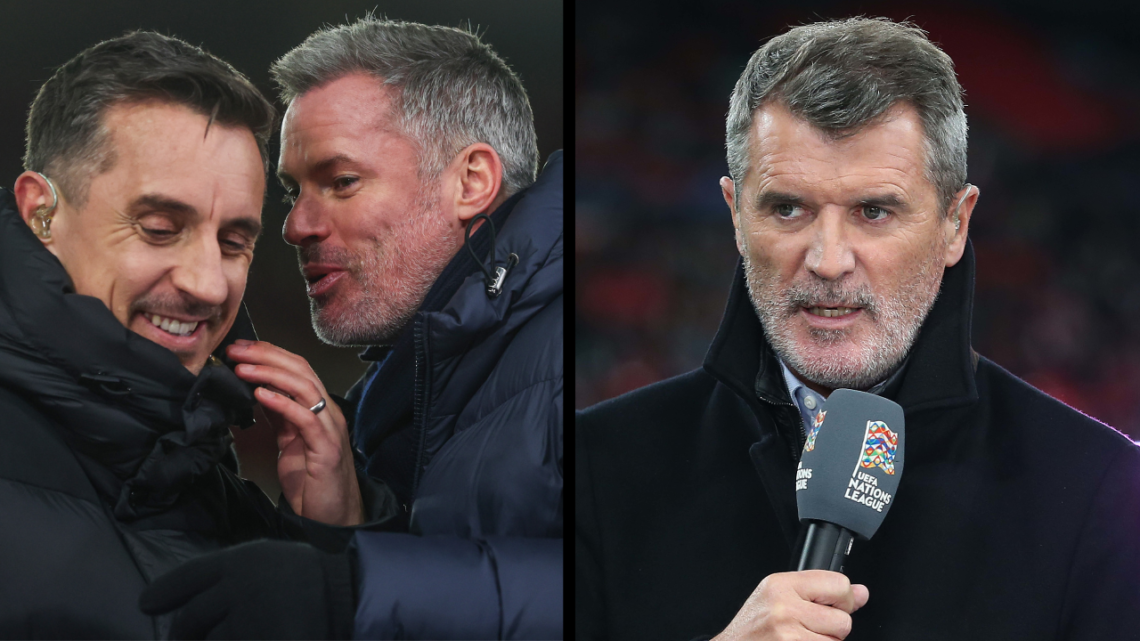 LONDON, ENGLAND - OCTOBER 10: TV Commentator and former footballer Roy Keane commentates for ITV during the UEFA Nations League 2024/25 League B Gr...