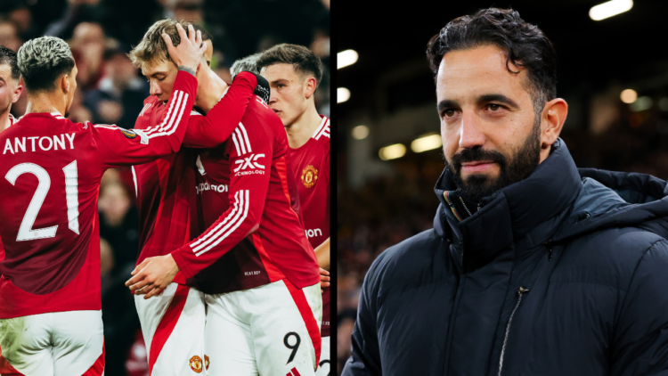 MANCHESTER, ENGLAND - NOVEMBER 28: Ruben Amorim, head coach of Manchester United, during the UEFA Europa League 2024/25 League Phase MD5 match betw...