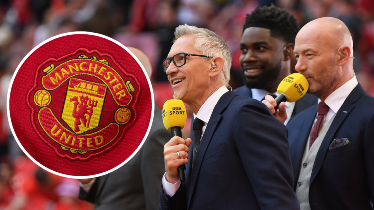 LONDON, ENGLAND - APRIL 16: Sports Broadcaster, Gary Lineker and pundits Danny Murphy, Micah Richards and Alan Shearer react prior to The Emirates ...