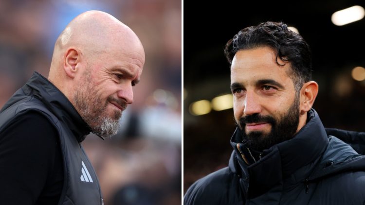 Erik ten Hag solemn and Ruben Amorim split image