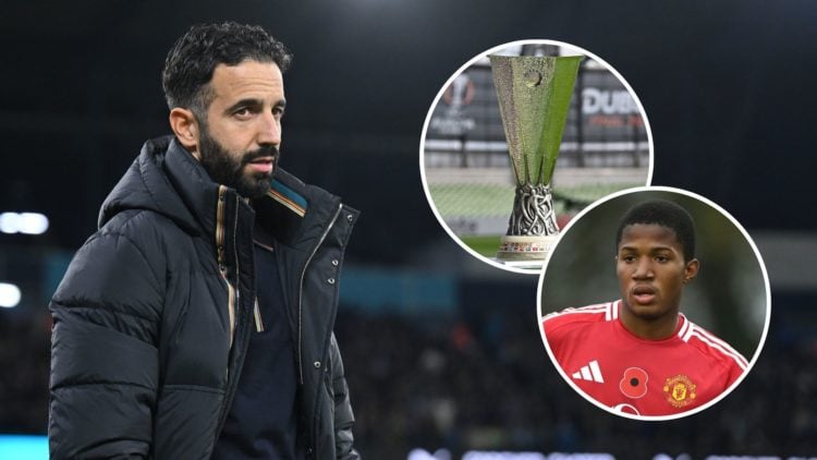 Ruben Amorim. Inset, Europa league trophy and Chido Martin-Obi.