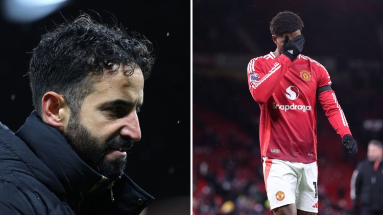 Ruben Amorim and Marcus Rashford split image