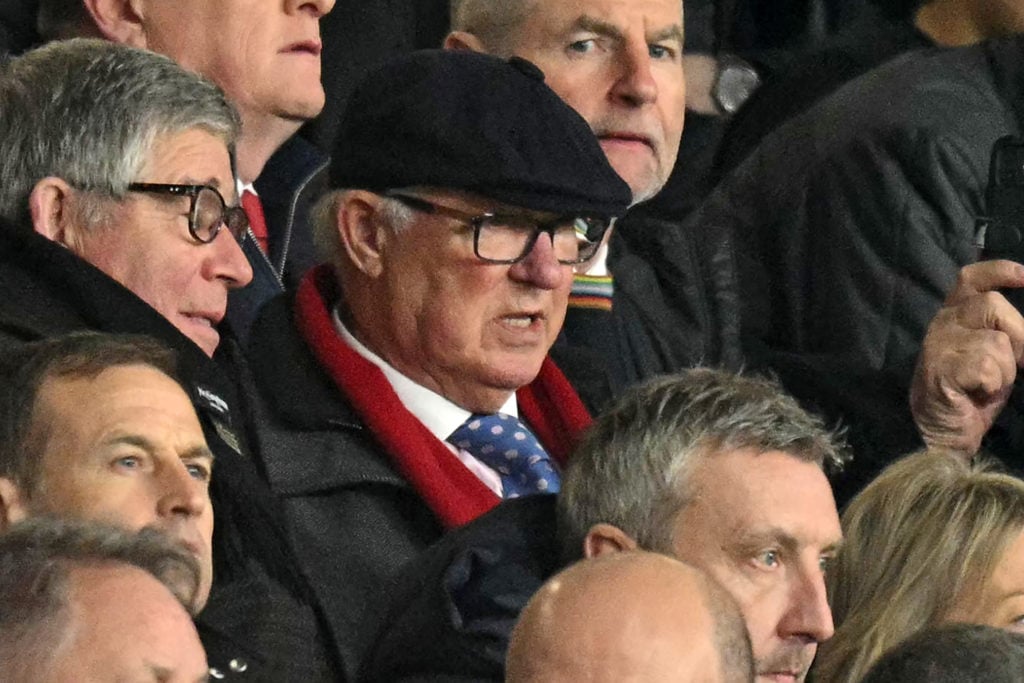 United's former manager Alex Ferguson watches from his seat during the UEFA Europa League, League Phase football match between Manchester United a...