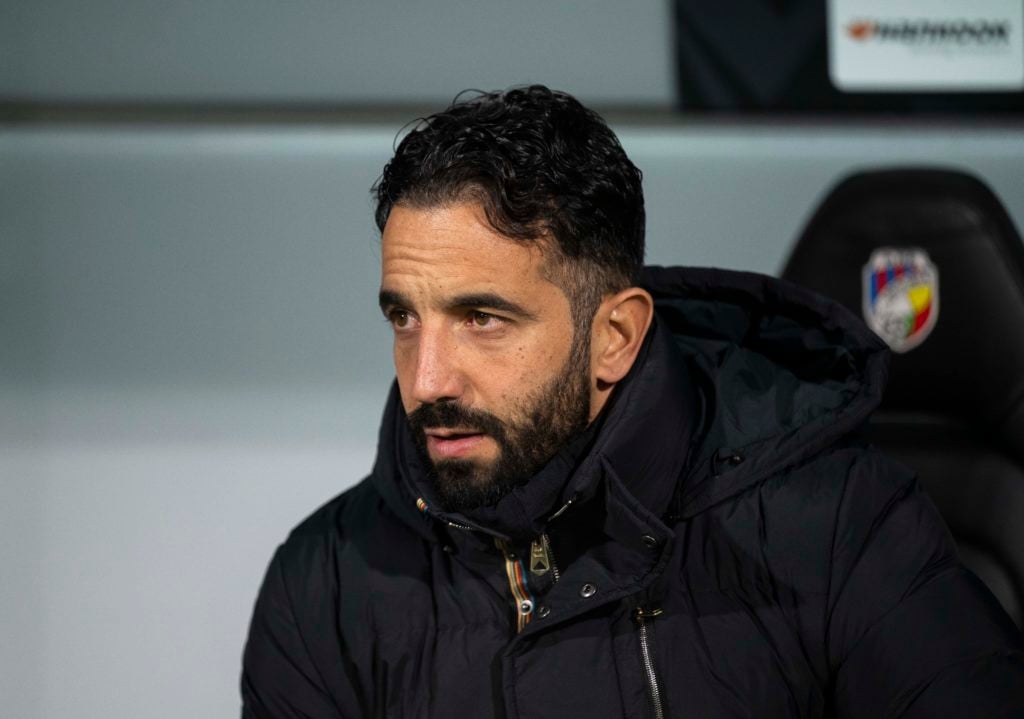 Head Coach Ruben Amorim of Manchester United looks on before the UEFA Europa League 2024/25 League Phase MD6 match between FC Viktoria Plzen and Ma...