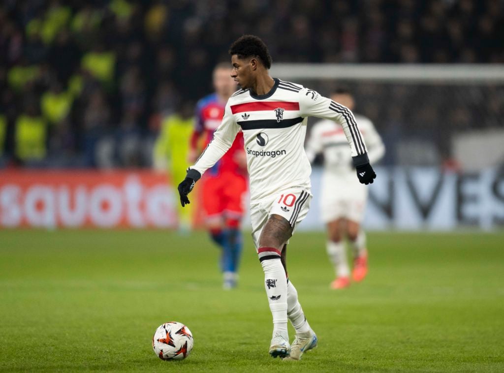 Marcus Rashford of Manchester United in possession during the UEFA Europa League 2024/25 League Phase MD6 match between FC Viktoria Plzen and Manch...