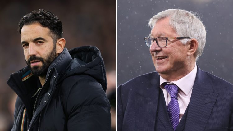 Ruben Amorim and Sir Alex Ferguson split image