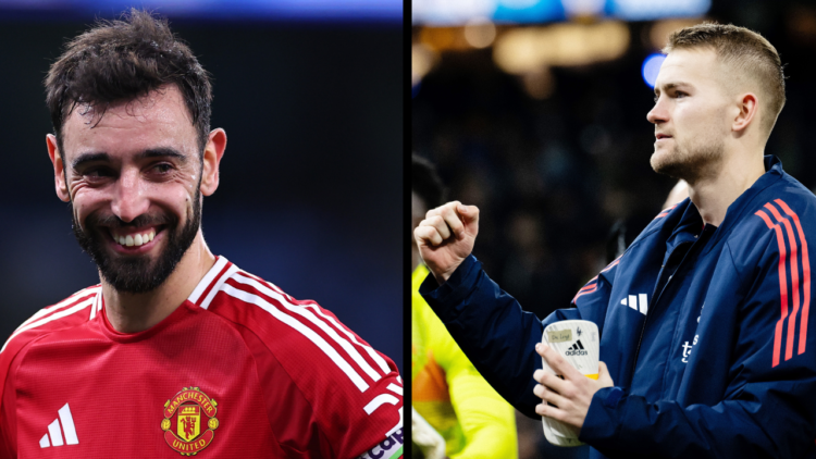 MANCHESTER, ENGLAND - DECEMBER 15: Matthijs de Ligt of Manchester United celebrates victory following the Premier League match between Manchester C...