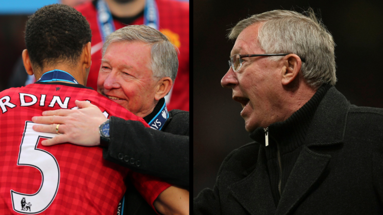 Rio Ferdinand of Manchester United hugs Sir Alex Ferguson the head coach / manager of Manchester United (Photo by AMA/Corbis via Getty Images), inc...