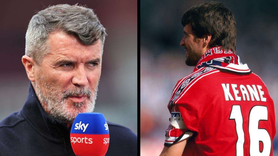 MANCHESTER, ENGLAND - MAY 12: Roy Keane working as a pundit for Sky Sports ahead of the Premier League match between Manchester United and Arsenal ...