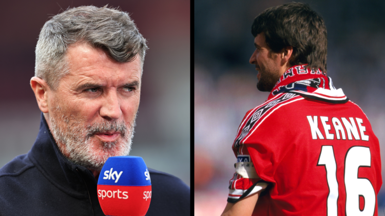 MANCHESTER, ENGLAND - MAY 12: Roy Keane working as a pundit for Sky Sports ahead of the Premier League match between Manchester United and Arsenal ...