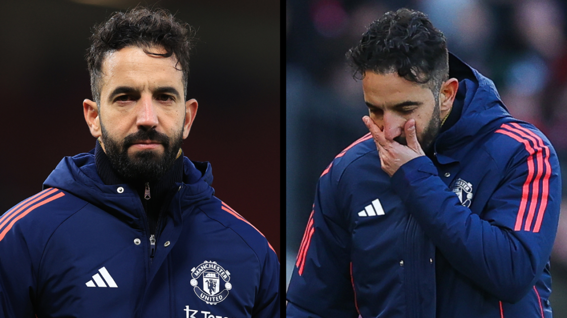 MANCHESTER, ENGLAND - DECEMBER 22: Ruben Amorim, head coach of Manchester United, looks dejected during the Premier League match between Manchester...