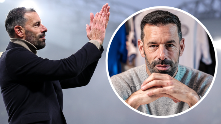 MANCHESTER, ENGLAND - NOVEMBER 10: Ruud van Nistelrooy the interim head coach / manager of Manchester United applauds the fans during the Premier L...