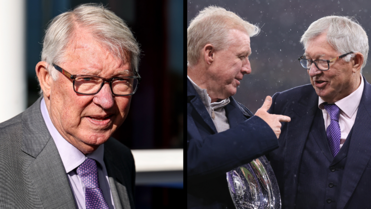 MANCHESTER, ENGLAND - SEPTEMBER 25: Steve McClaren (L) and Sir Alex Ferguson stand together before the UEFA Europa League 2024/25 League Phase MD1 ...