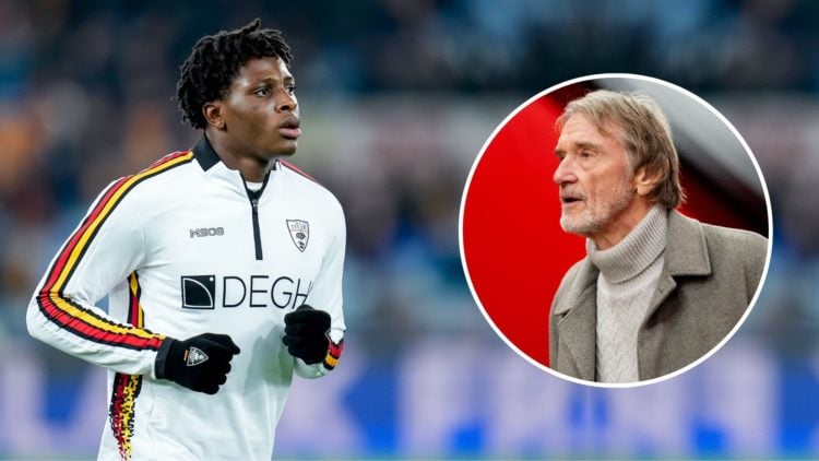 Patrick Dorgu of US Lecce looks on during the Serie A Enilive match between AS Roma and US Lecce. Inset, Sir Jim Ratcliffe.