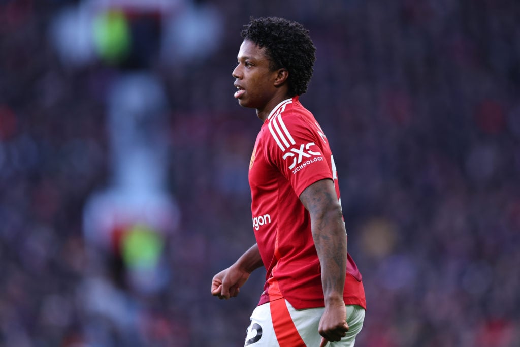 Tyrell Malacia in action for Manchester United in the Premier League.