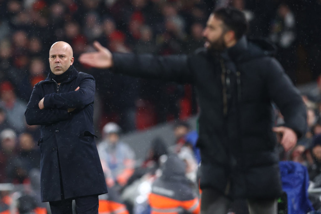 Ruben Amorim and Arne Slot on the sidelines.