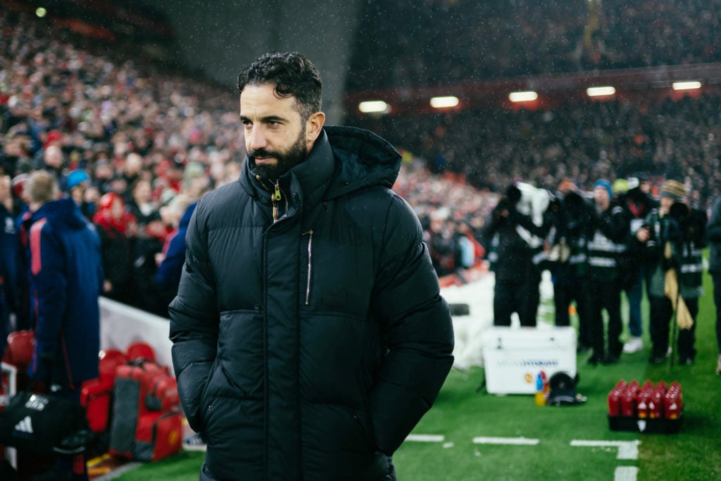 Ruben Amorim, Manager of Manchester United enters the pitch prior to the Premier League match between Liverpool FC and Manchester United FC at Anfi...