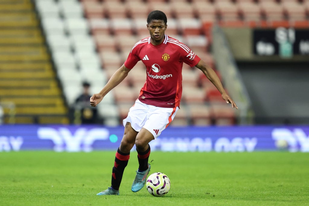 Chido Obi de Manchester United lors du match de la FA Youth Cup 4th Round entre Manchester United et Preston North End à Leigh Sports Village sur J ...