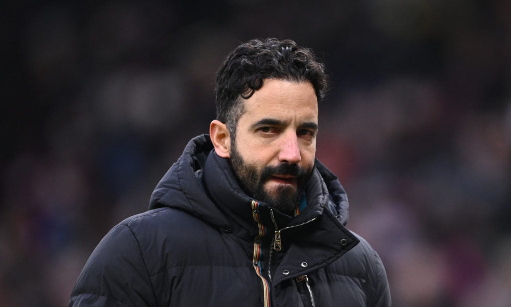 Ruben Amorim, Manager of Manchester United, looks on during the Premier League match between Manchester United FC and Brighton & Hove Albion FC...