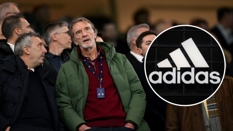 Jason Wilcox and Sir Jim Ratcliffe. Inset, the adidas logo.