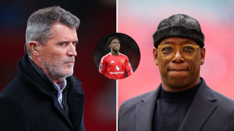 Roy Keane and Ian Wright with Kobbie Mainoo in Man Utd shirt inset