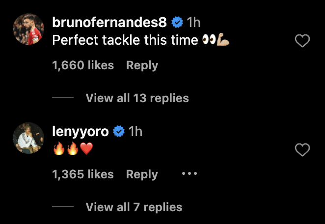 Bruno Fernandes répond au post de Matthijs de Ligt sur Instagram