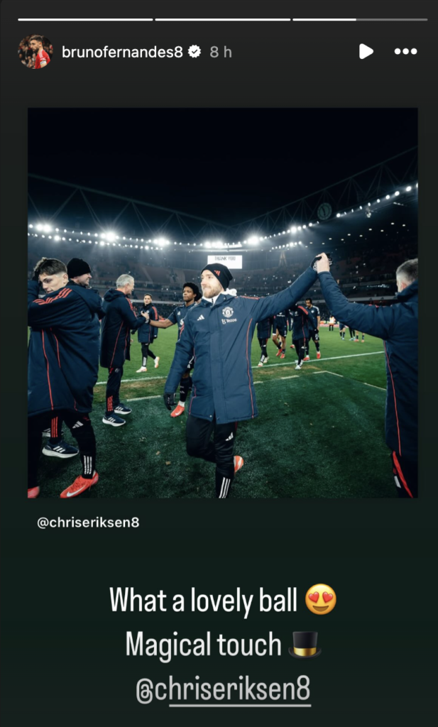 Bruno Fernandes’ message to Christian Eriksen after Manchester United’s win over Southampton. Credit: Instagram.