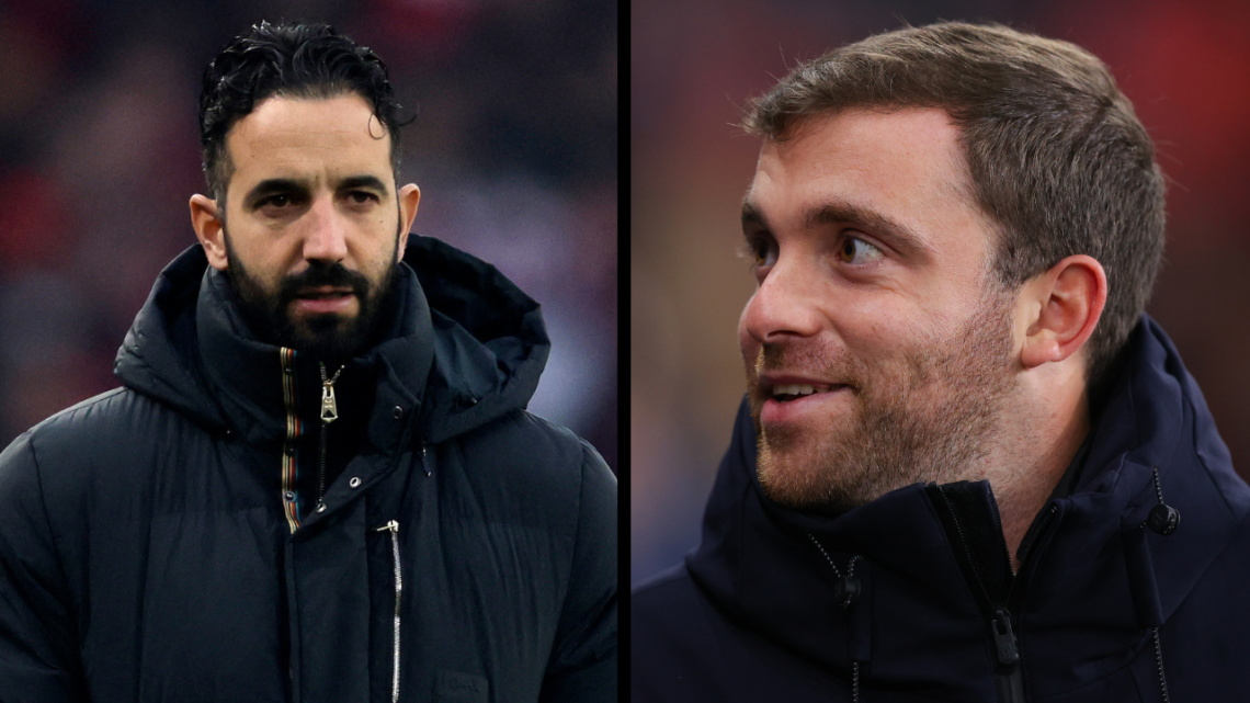 Manchester United's Portuguese head coach Ruben Amorim reacts ahead of the English FA Cup third round football match between Arsenal and Manchester...