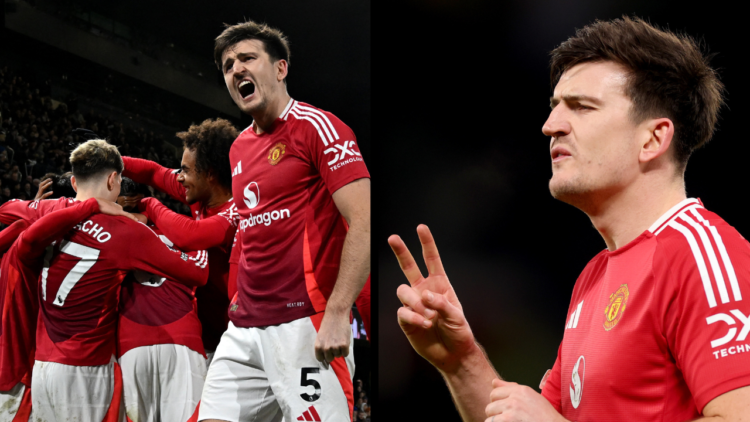 MANCHESTER, ENGLAND - JANUARY 23: Harry Maguire of Manchester United during the UEFA Europa League 2024/25 League Phase MD7 match between Mancheste...