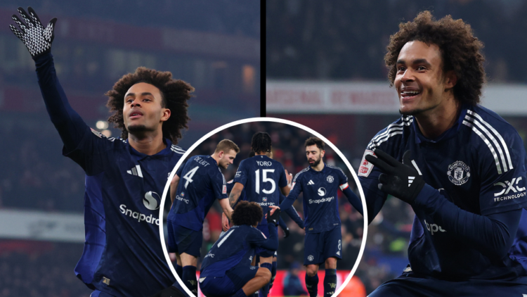 LONDON, ENGLAND - JANUARY 12: Joshua Zirkzee of Manchester United in action during the Emirates FA Cup Third Round match between Arsenal and Manche...