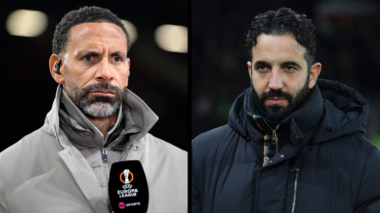 MANCHESTER, ENGLAND - JANUARY 23: TNT Sports commentator Rio Ferdinand looks on ahead of the UEFA Europa League 2024/25 League Phase MD7 match betw...